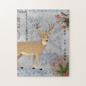 モダンヴィンテージ素朴冬の鹿の雪 ジグソーパズル (縦)