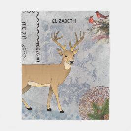 モダンヴィンテージ素朴冬の鹿の雪 フリースブランケット