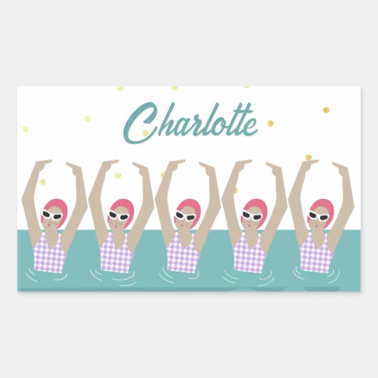 モダンヴィンテージ芸術的泳ぐ人シンクロスイミング 長方形シール (正面)