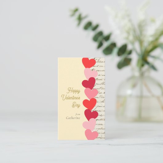 モダンヴィンテージ赤いハートハッピーバレンタインデー エンクロージャーカード (スタンド正面)