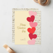モダンヴィンテージ赤いハートハッピーバレンタインデー ノートカード (正面/裏面インサイチュ)
