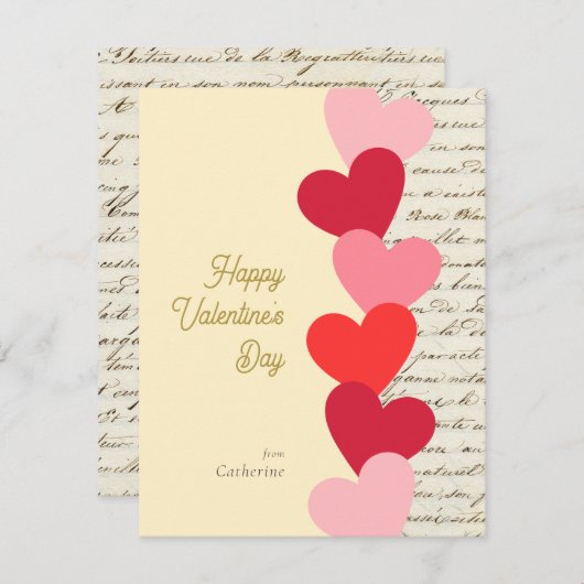 モダンヴィンテージ赤いハートハッピーバレンタインデー ノートカード (正面/裏面)