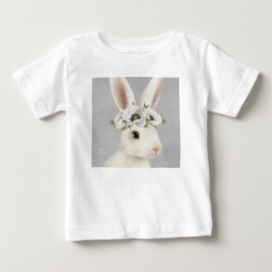 モダンヴィンテージ農家の白うさぎ ベビーTシャツ (正面)
