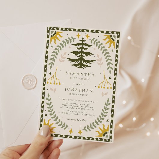 モダンヴィンテージ魅惑の森結婚の 招待状