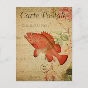 モダンヴィンテージ魚コラージュ絵葉書 ポストカード