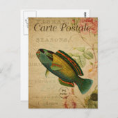 モダンヴィンテージ魚コラージュ絵葉書 ポストカード (正面/裏面)
