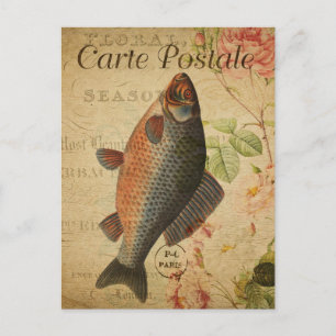 モダンヴィンテージ魚コラージュ絵葉書 ポストカード