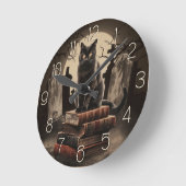 モダンヴィンテージ黒猫ハロウィーン ラウンド壁時計 (傾斜)