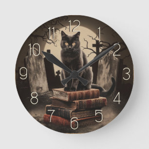 モダンヴィンテージ黒猫ハロウィーン ラウンド壁時計
