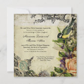 モダンヴィンテージ、イエローソングバードケージ旋回フローラ 招待状 (裏面)