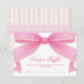 モダンヴィンテージ ピンクの大きなリボン おむつくじ エンクロージャーカード (正面/裏面)