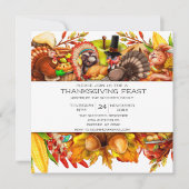 モダン七面鳥の感謝祭かわいい動物 招待状 (正面)