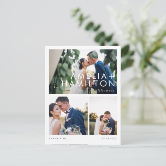 モダン三ミニマル枚の写真結婚ありがとう ポストカード