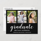 モダン三写真卒業パーティー招待状 インビテーションポストカード (正面/裏面)