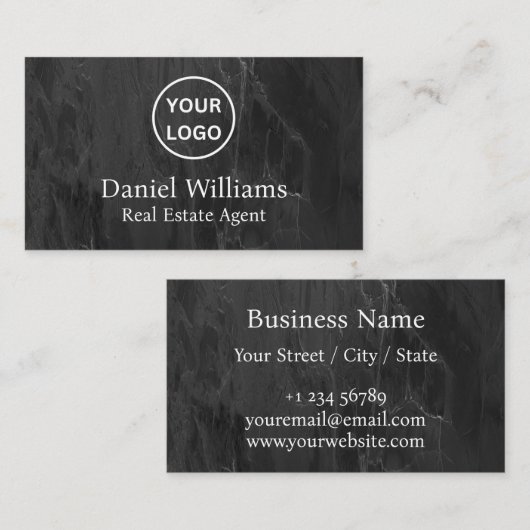 モダン不動産仲介業者エテ実在ートブラックマーブル 名刺 (正面/裏面)