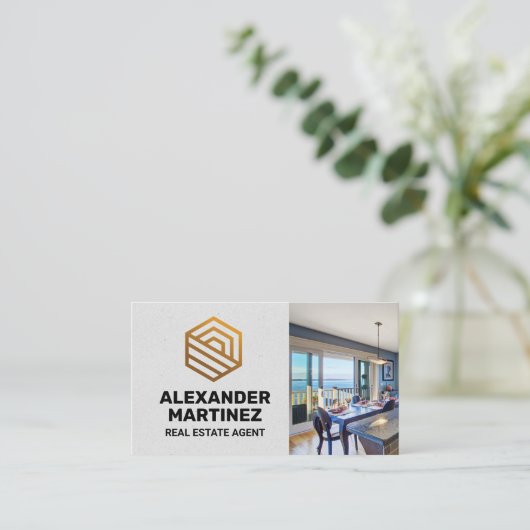 モダン不動産仲介業者デザイン |バルコニー 名刺 (スタンド正面)