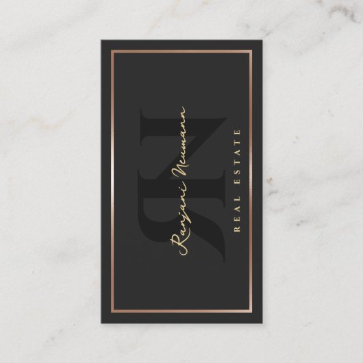 モダン不動産仲介業者ブラックバラ金ゴールドフレ縁どーム 名刺 (正面)