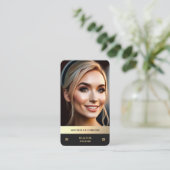 モダン不動産仲介業者ブラック金ゴールド写真EHOロゴモノグラム 名刺 (スタンド正面)