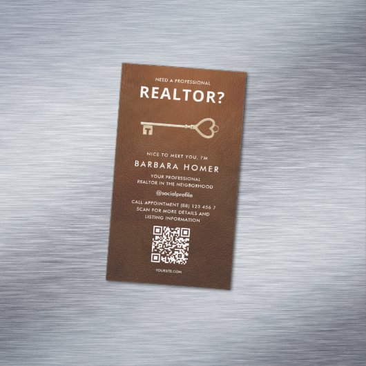 モダン不動産仲介業者実在エステートレザーアポイントメントQR マグネット名刺 (インサイチュ)