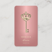 モダン不動産仲介業者実在エステート代理人ロセゴールド鍵 名刺 (正面)