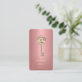 モダン不動産仲介業者実在エステート代理人ロセゴールド鍵 名刺 (スタンド正面)