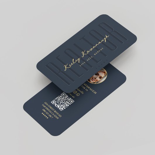 モダン不動産仲介業者実在エステートAgentフォトブルー 名刺