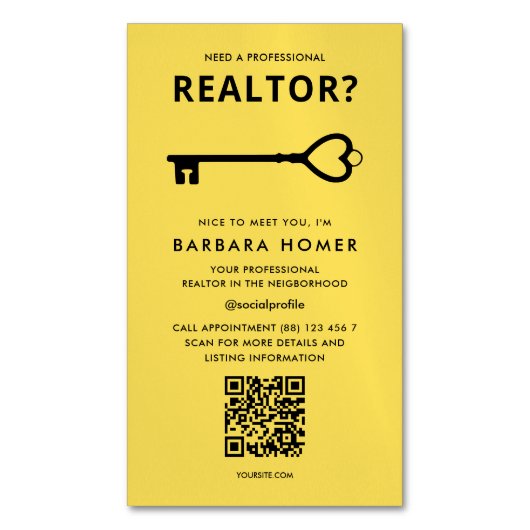 モダン不動産仲介業者実在エテート黒と黄色 マグネット名刺 (正面縦)