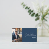 モダン不動産仲介業者実在エージェントのフォトブルー 名刺 (スタンド正面)