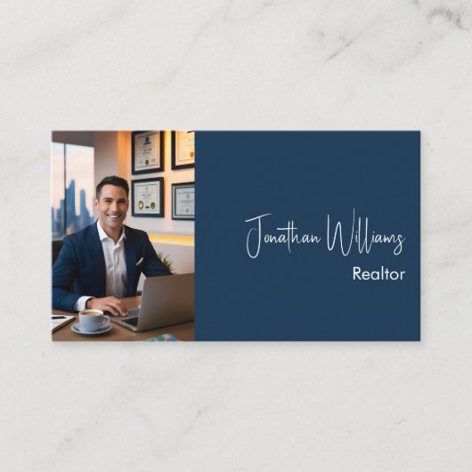 モダン不動産仲介業者実在エージェントのフォトブルー 名刺 (正面)