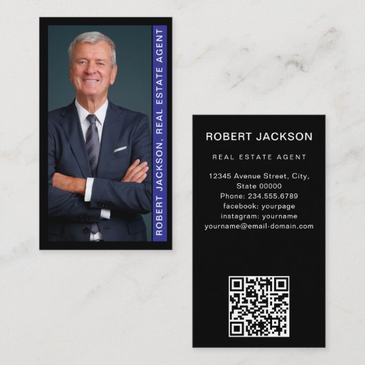 モダン不動産仲介業者実在不動産QRコード 名刺 (正面/裏面)