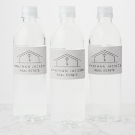 モダン不動産屋ホームロゴグレー faux リネン ペットボトルラベル