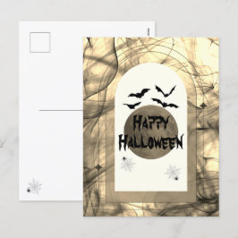 モダン不気味こうもりブラックタイポグラフィハッピーハローウィン シーズンポストカード