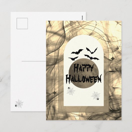 モダン不気味こうもりブラックタイポグラフィハッピーハローウィン シーズンポストカード (正面/裏面)