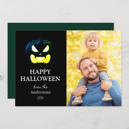 モダン不気味Pumpkin Scriptハロウィーン写真 シーズンカード (正面/裏面)