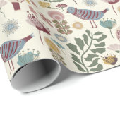 モダン世紀中葉の鳥花 ラッピングペーパー (ロールコーナー)