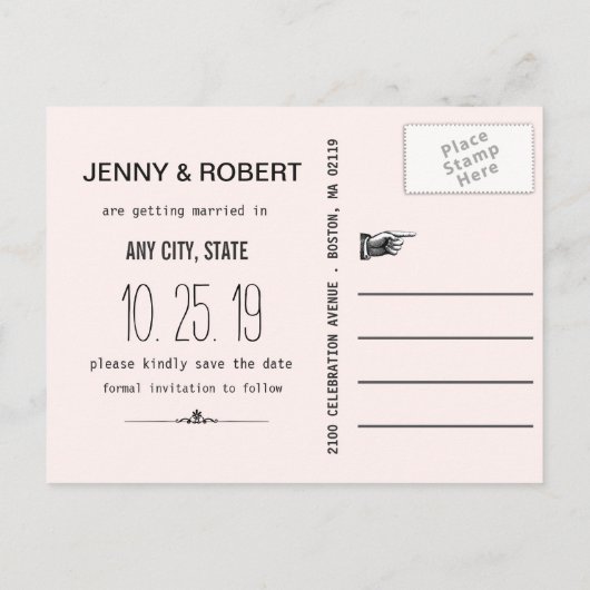 モダン中国のシンプル結婚式の日付を保存 案内ポストカード (裏面)