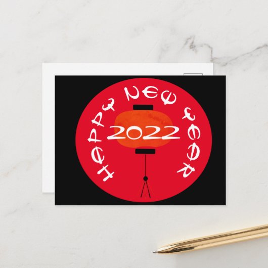 モダン中国の年角灯赤葉書 ポストカード (正面/裏面インサイチュ)