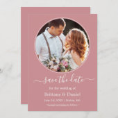 モダン丸エレガント写真フレームほこりバラ セーブザデート (正面/裏面)