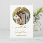 モダン丸エレガント写真フレーム金ゴールド セーブザデート (スタンド正面)