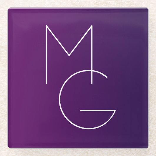 モダン二イニシャル |深い紫パステルグラデーションス ガラスコースター (正面)