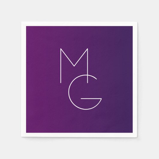 モダン二イニシャル |深い紫パステルグラデーションス スタンダードカクテルナプキン (正面)