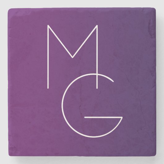 モダン二イニシャル |深い紫パステルグラデーションス ストーンコースター (正面)