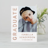 モダン二スタイリッシュ写真卒業バラ金ゴールド 箔招待状 (立ち正面)