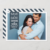 モダン二重フレーム写真 保存日発表 招待状 (正面/裏面)