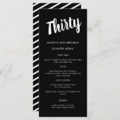モダン任意の年30歳の誕生日パーティーメニューのスクリプト メニュー (正面/裏面)