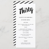 モダン任意の年30歳の誕生日パーティーメニューのスクリプト メニュー (正面/裏面)