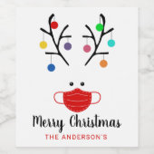 モダン休み仮面お洒落トナカイ ワインラベル (シングルラベル)