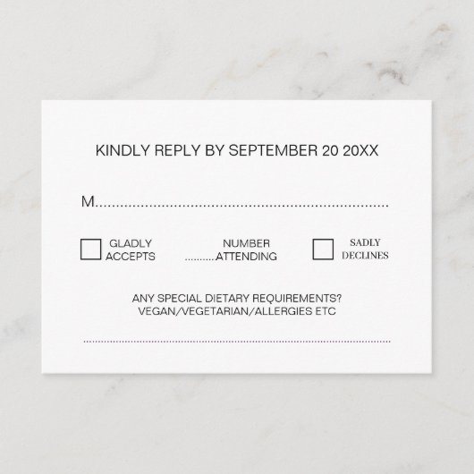 モダン伝統的ミニマル式RSVP エンクロージャーカード (正面)