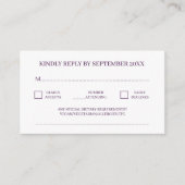 モダン伝統的ミニマル紫ウェディングRSVP エンクロージャーカード (正面)