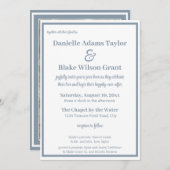 モダン伝統的Dusty Blue Photo 結婚's 招待状 (正面/裏面)